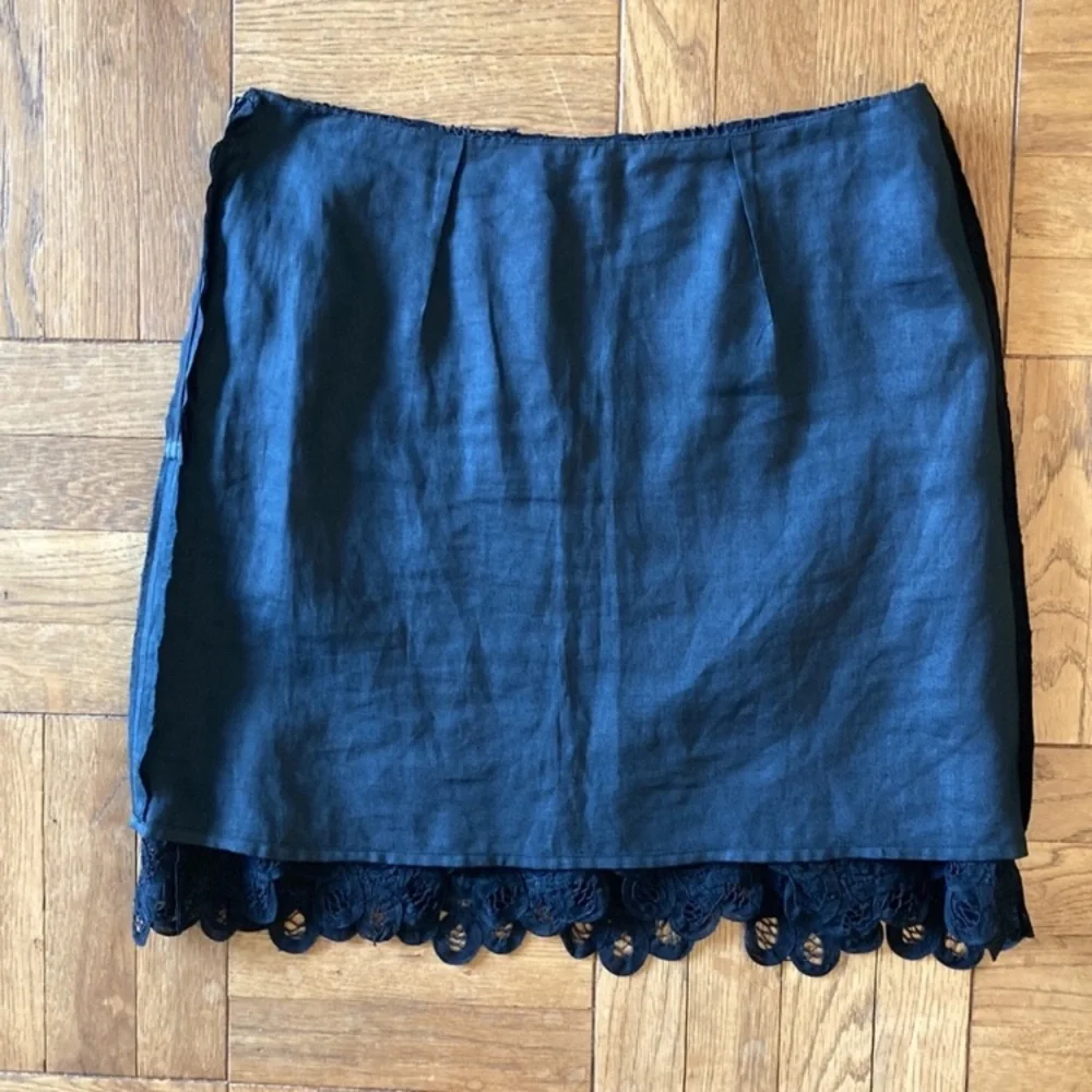 100% linen lace skirt, dark black, lined, 8 - Picture 7 of 8